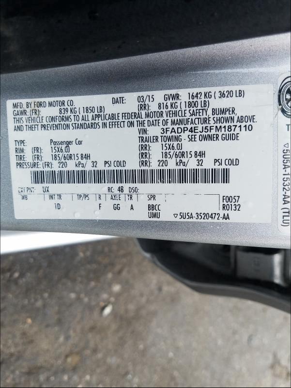 2015 FORD FIESTA SE 3FADP4EJ5FM187110