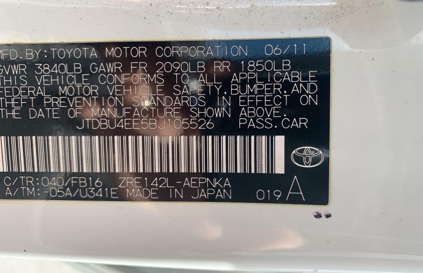 2011 TOYOTA COROLLA BA JTDBU4EE5BJ105526