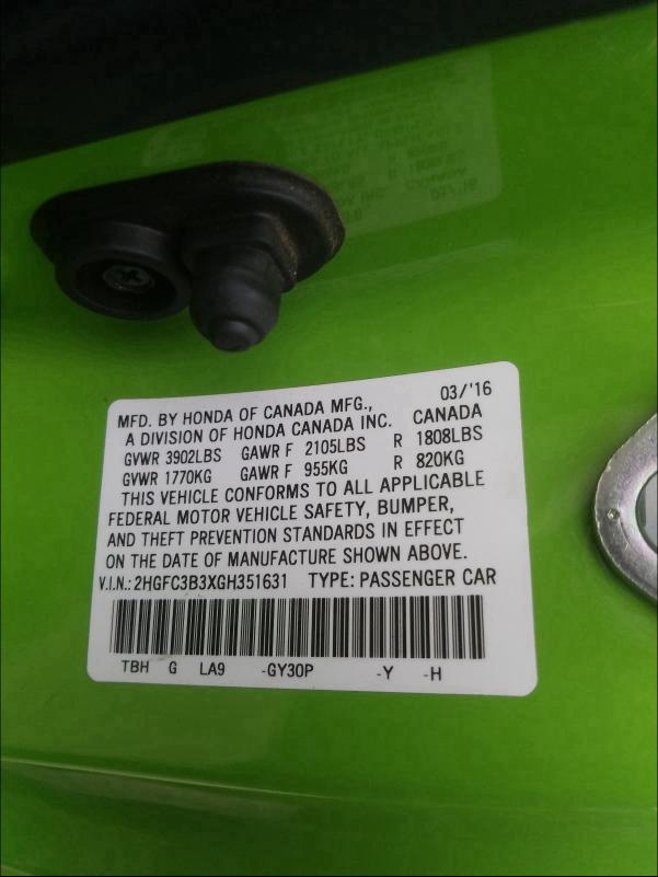 2016 HONDA CIVIC EX - 2HGFC3B3XGH351631