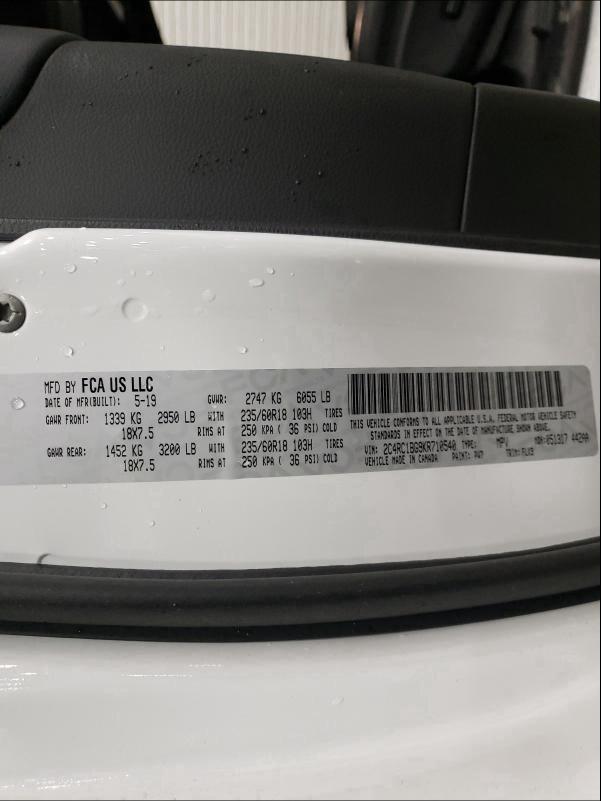 2019 CHRYSLER PACIFICA T 2C4RC1BG9KR710540