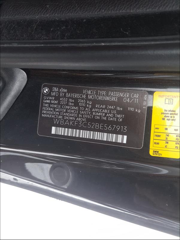 2011 BMW 328 XI WBAKF3C52BE567913