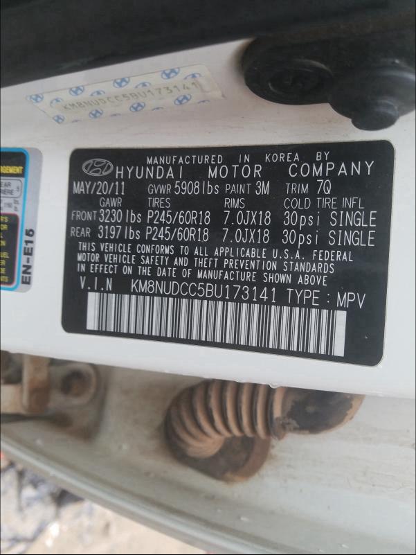 2011 HYUNDAI VERACRUZ G KM8NUDCC5BU173141