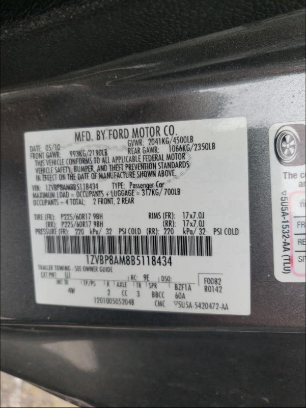 2011 FORD MUSTANG 1ZVBP8AM8B5118434