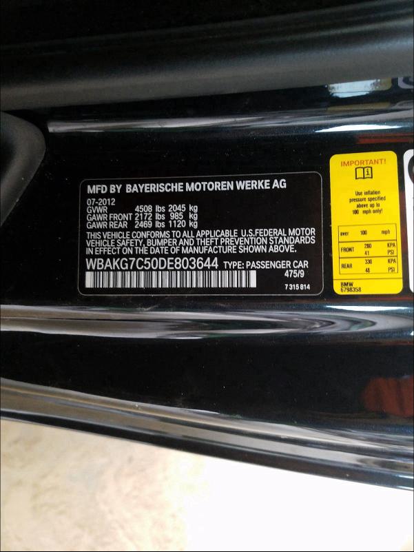 2013 BMW 335 I WBAKG7C50DE803644