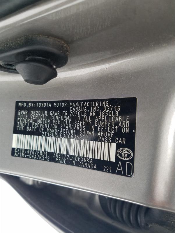 2016 TOYOTA COROLLA L 2T1BURHE3GC635859