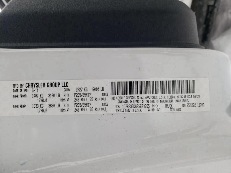 2011 DODGE DAKOTA SLT 1D7RE3GK6BS673695