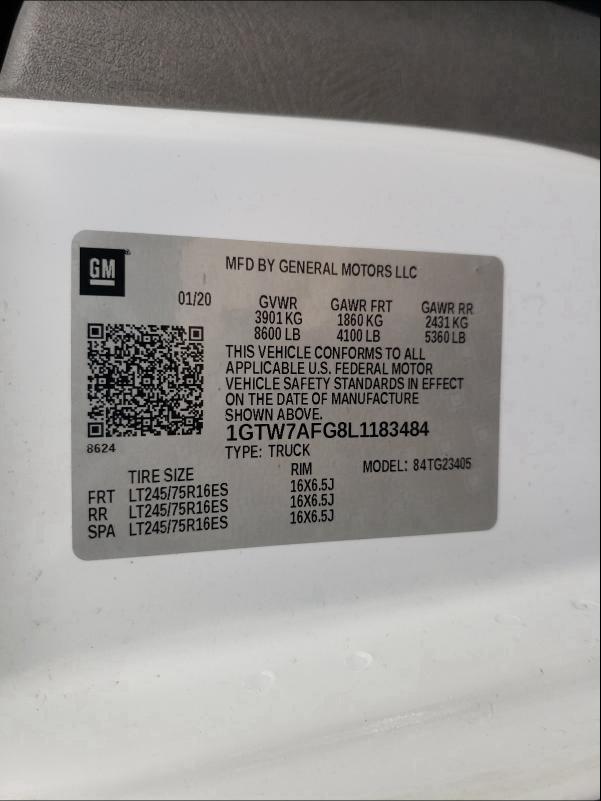 2020 GMC SAVANA G25 1GTW7AFG8L1183484