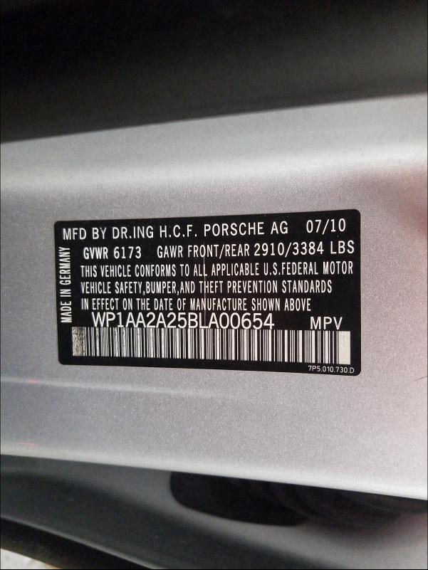2011 PORSCHE CAYENNE WP1AA2A25BLA00654