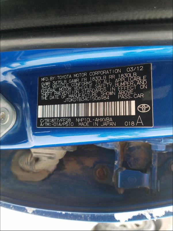 2012 TOYOTA PRIUS C JTDKDTB34C1506984