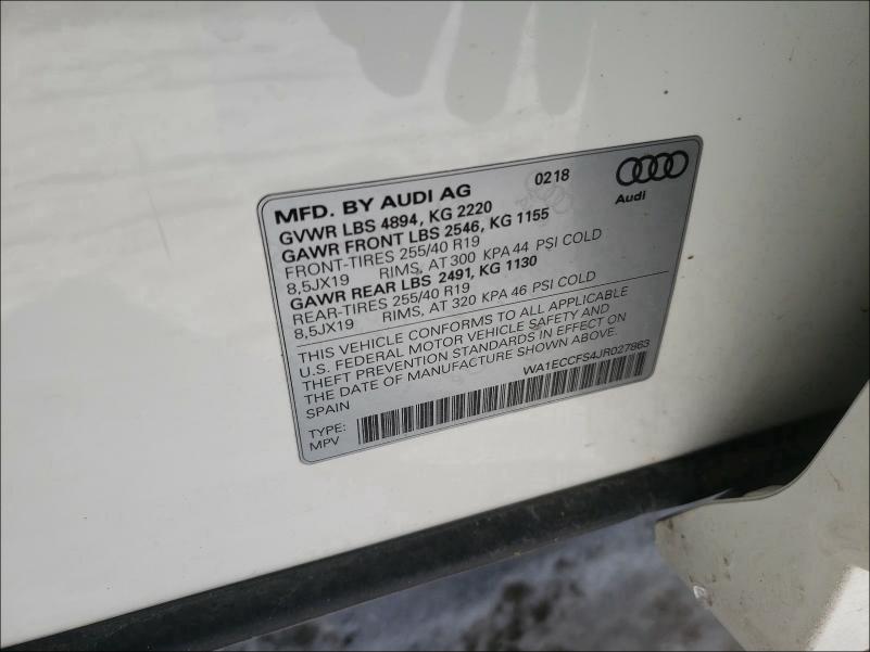 2018 AUDI Q3 PREMIUM WA1ECCFS4JR027863
