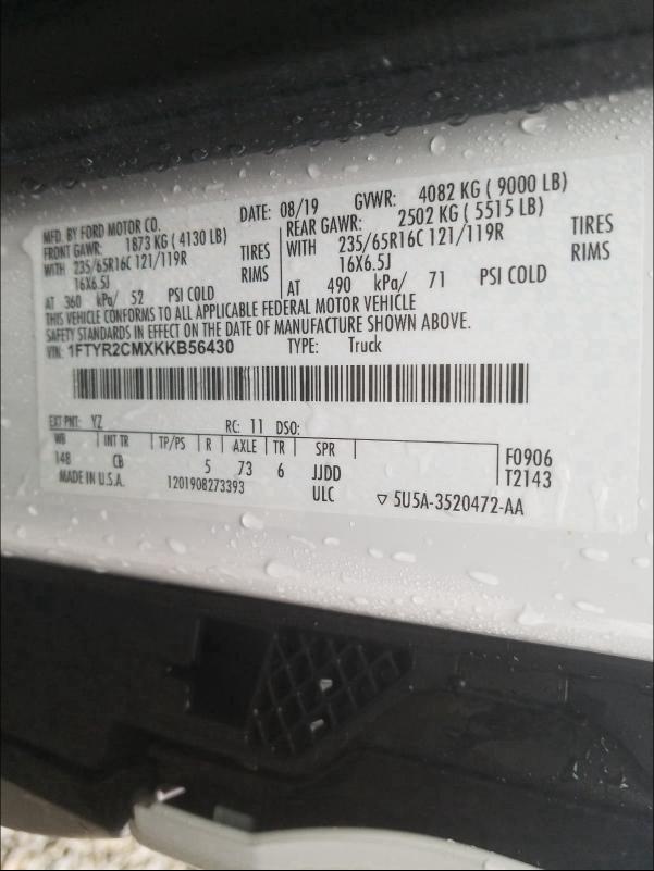 2019 FORD TRANSIT T- 1FTYR2CMXKKB56430