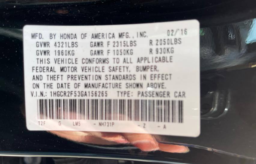 2016 HONDA ACCORD SPO - 1HGCR2F53GA156265