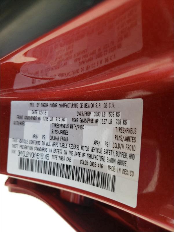 2019 TOYOTA YARIS L/LE 3MYDLBYV0KY516146