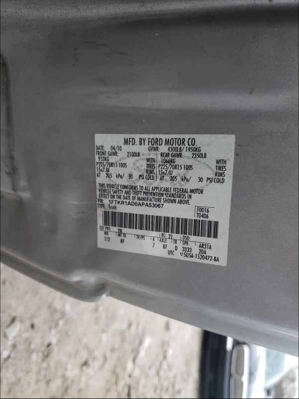 2010 FORD RANGER 1FTKR1AD0APA53067