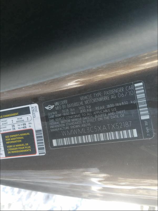 2010 MINI COOPER CLU WMWML3C5XATX52187