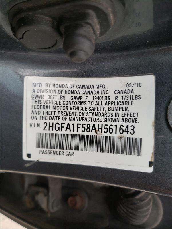 2010 HONDA CIVIC 2HGFA1F58AH561643