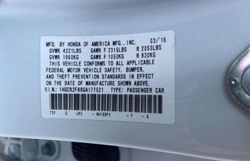 2016 HONDA ACCORD EXL - 1HGCR2F89GA177521