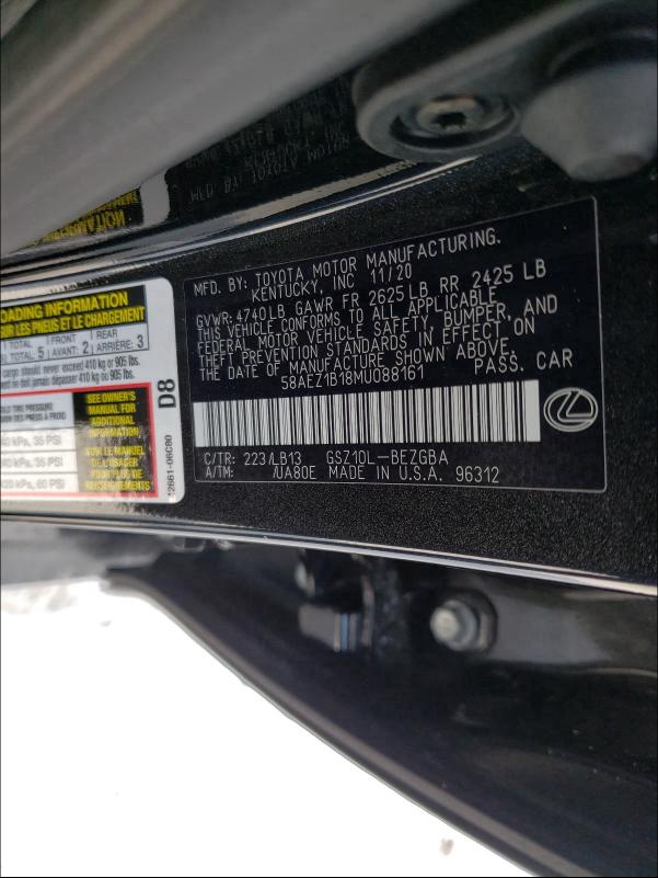 2021 LEXUS ES 350 BAS 58AEZ1B18MU088161