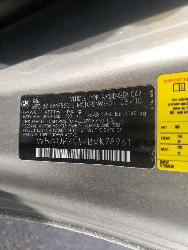 2011 BMW 128 I WBAUP7C57BVK78961