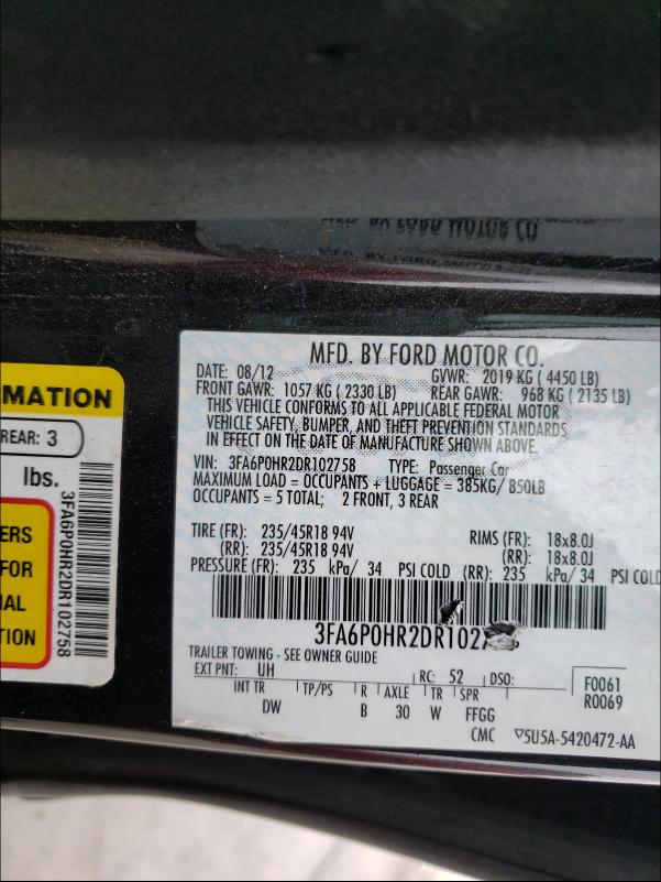 2013 FORD FUSION SE 3FA6P0HR2DR102758