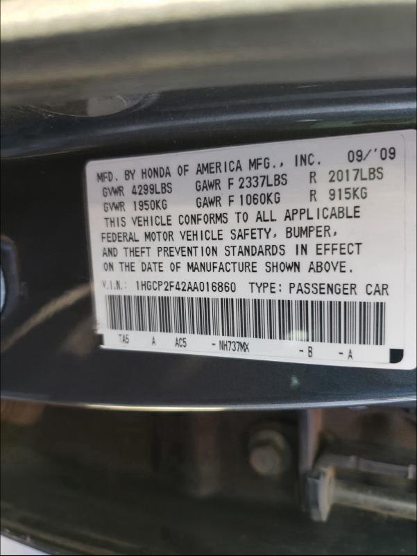2010 HONDA ACCORD LXP 1HGCP2F42AA016860