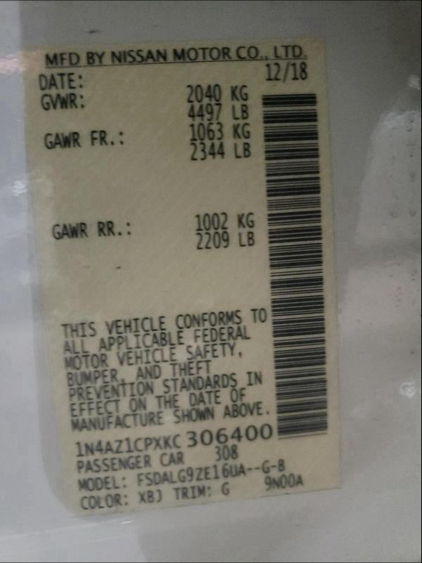 2019 NISSAN LEAF S 1N4AZ1CPXKC306400