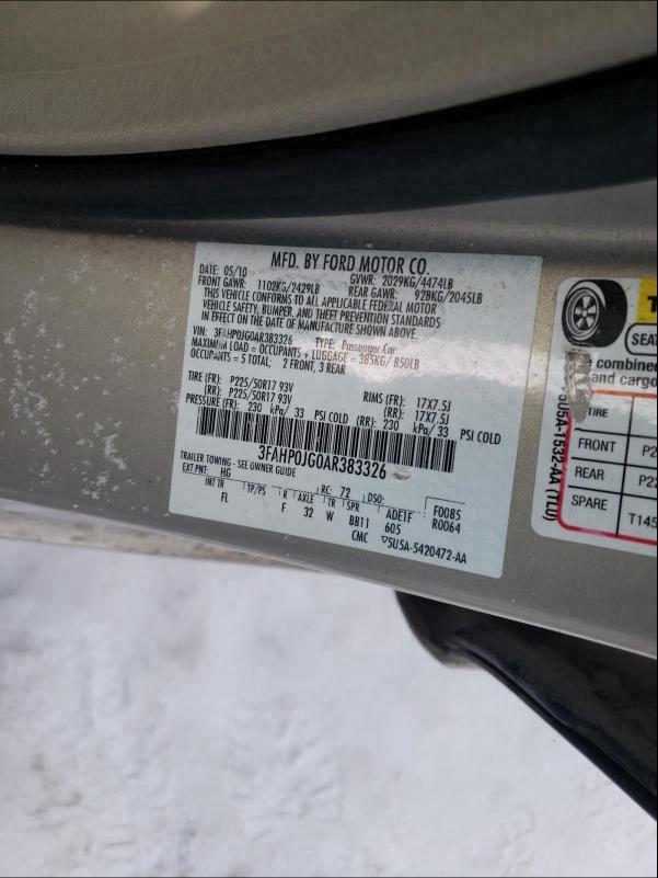 2010 FORD FUSION 3FAHP0JG0AR383326