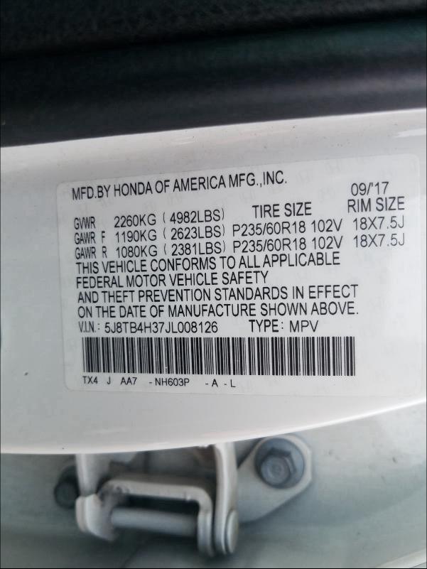 2018 ACURA RDX 5J8TB4H37JL008126