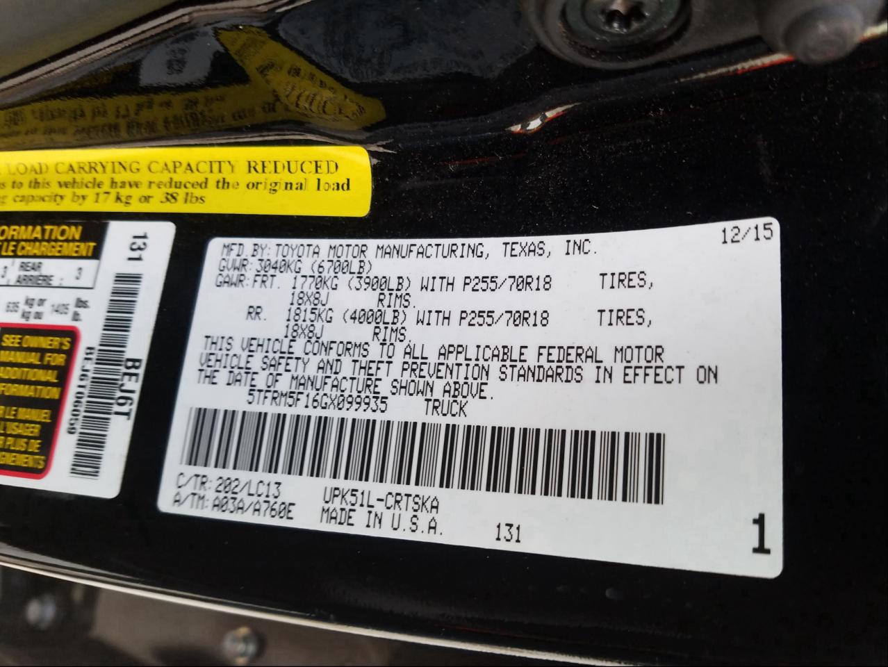 5TFRM5F16GX099935 2016 Toyota Tundra Double Cab Sr/Sr5