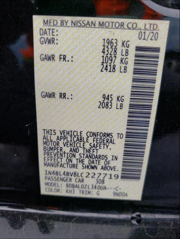 2020 NISSAN ALTIMA S 1N4BL4BV8LC227719