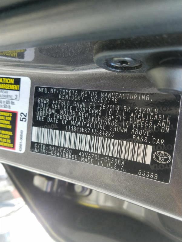 2018 TOYOTA CAMRY L 4T1B11HK7JU584825