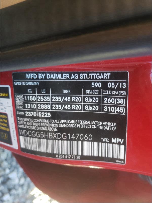 2013 MERCEDES-BENZ GLK 350 WDCGG5HBXDG147060