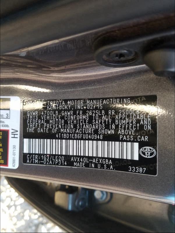 2015 TOYOTA AVALON HYB 4T1BD1EB6FU040948