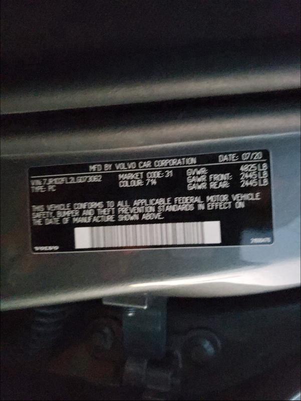2020 VOLVO S60 T5 INS 7JR102FL2LG073062