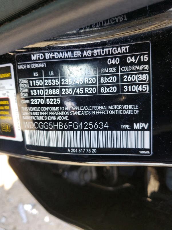 2015 MERCEDES-BENZ GLK 350 WDCGG5HB6FG425634