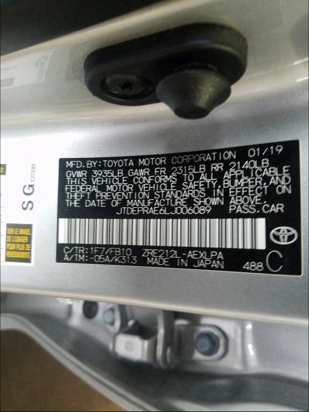 2020 TOYOTA COROLLA LE JTDEPRAE6LJ006089