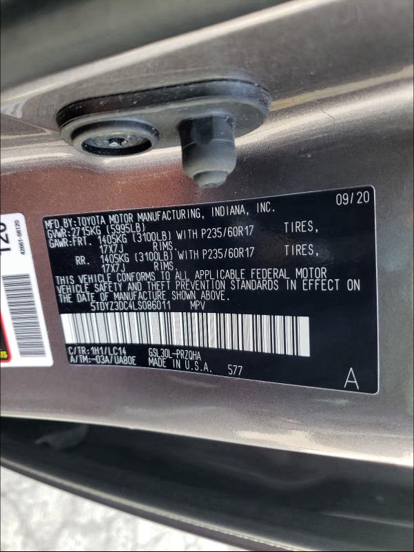 2020 TOYOTA SIENNA XLE - 5TDYZ3DC4LS086011