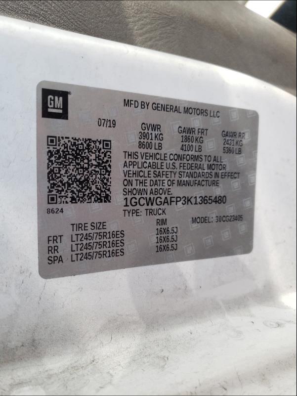 2019 CHEVROLET EXPRESS G2 - 1GCWGAFP3K1365480