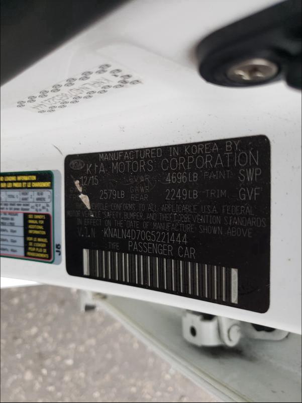 2016 KIA CADENZA LU KNALN4D70G5221444