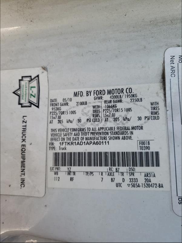 2010 FORD RANGER 1FTKR1AD1APA60111