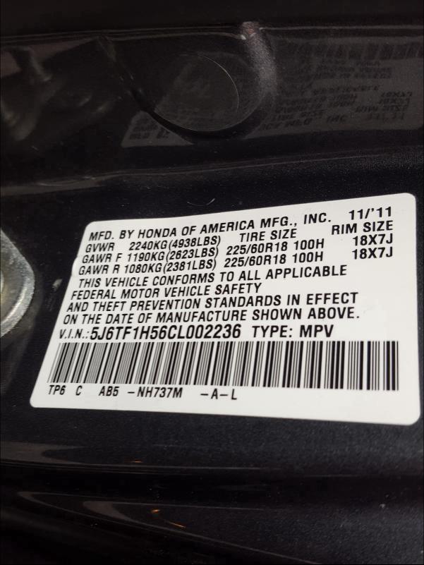 2012 HONDA CROSSTOUR 5J6TF1H56CL002236
