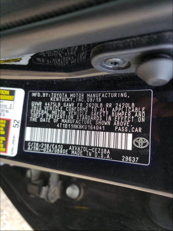 2019 TOYOTA CAMRY - 4T1B11HK8KU164041