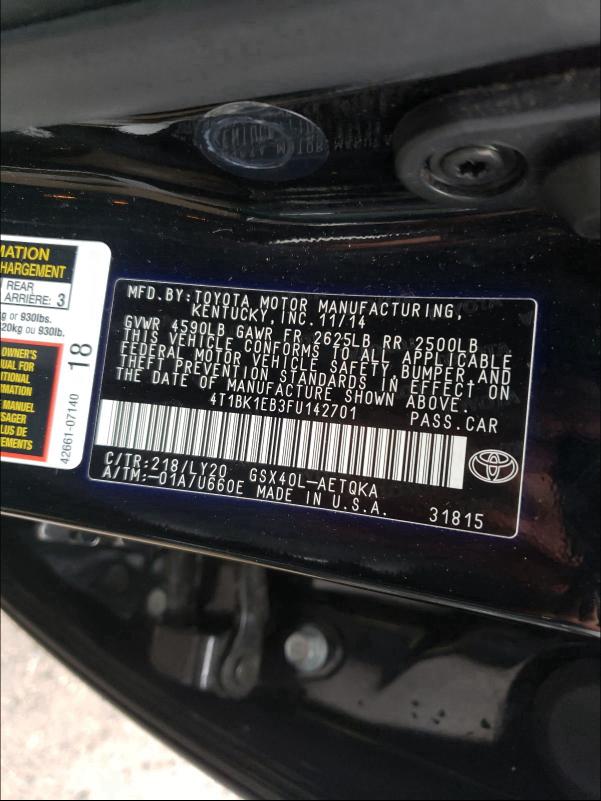 2015 TOYOTA AVALON XLE 4T1BK1EB3FU142701