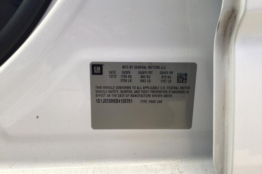 2013 CHEVROLET SONIC LTZ 1G1JE5SH6D4158761