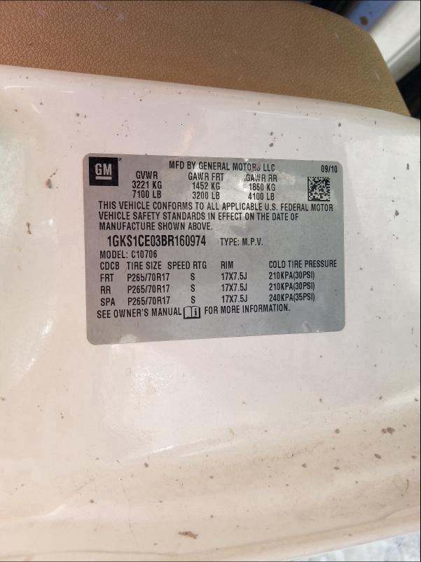 2011 GMC YUKON SLT 1GKS1CE03BR160974