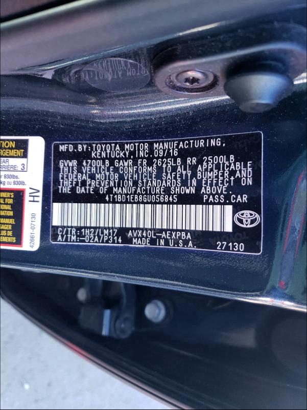 2016 TOYOTA AVALON HYB - 4T1BD1EB8GU056845