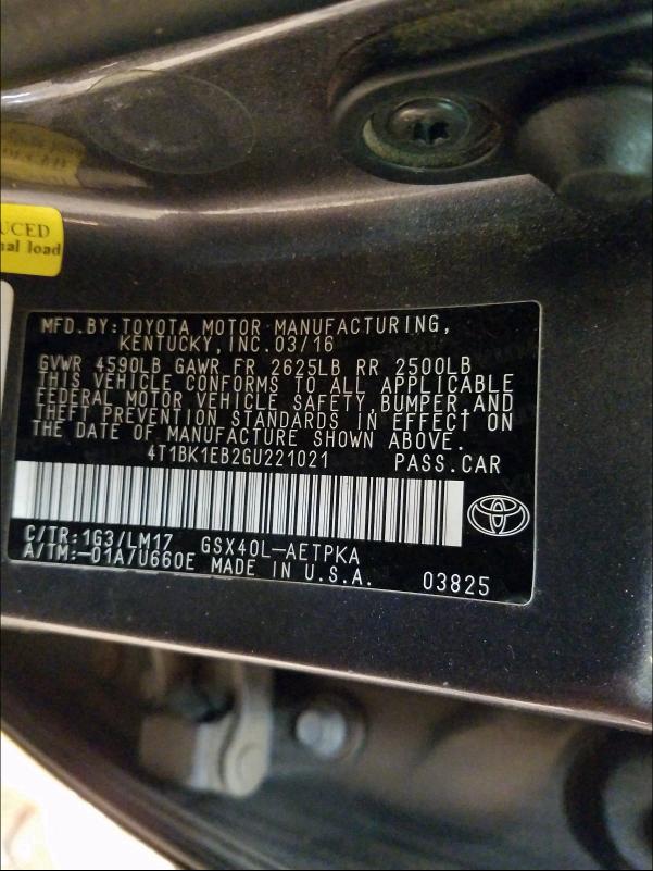 2016 TOYOTA AVALON XLE 4T1BK1EB2GU221021