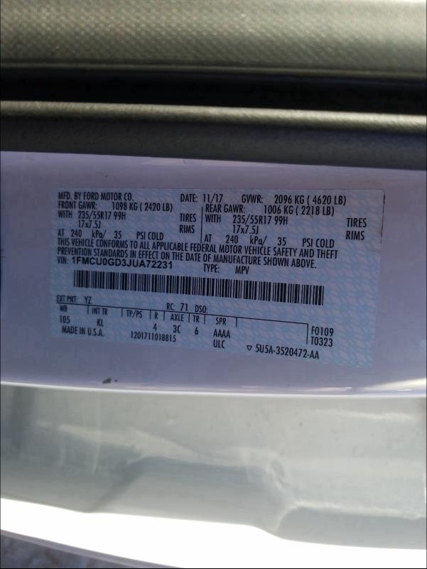 2018 FORD ESCAPE SE - 1FMCU0GD3JUA72231