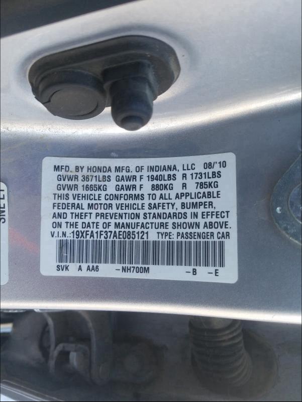 2010 HONDA CIVIC VP 19XFA1F37AE085121