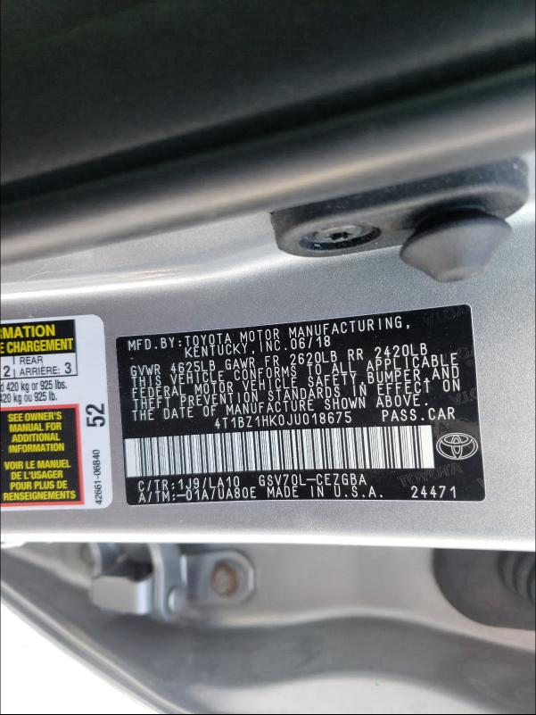2018 TOYOTA CAMRY 4T1BZ1HK0JU018675